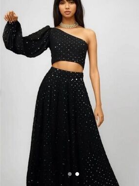 The Saree Room Sierra Twilight Skirt Lengha & Black Diya Blouse Set
